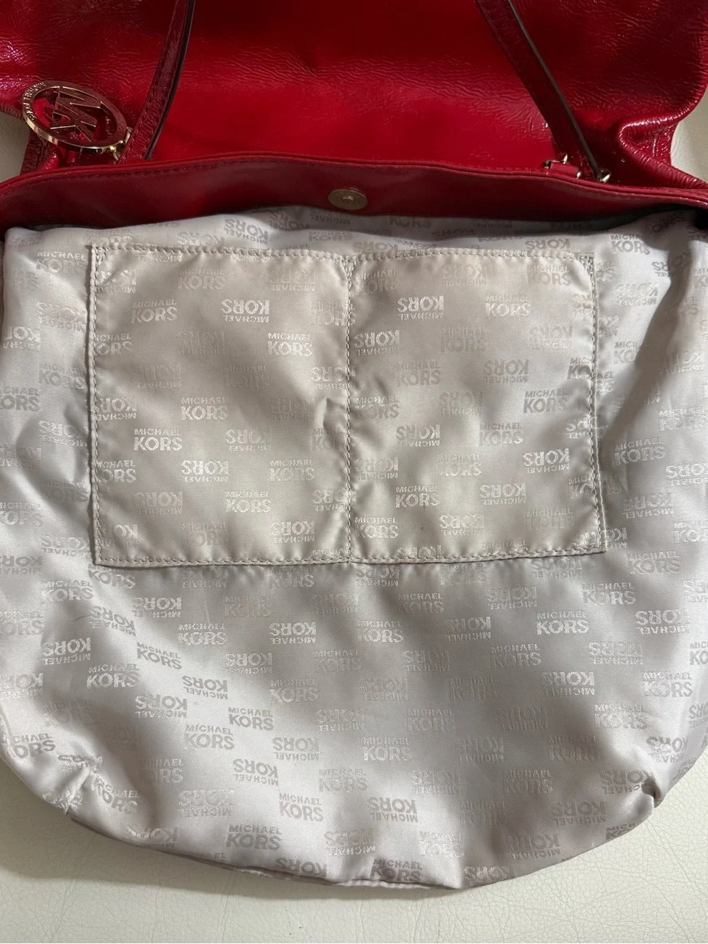 Michael Kors Shiny Red Patent Leather Tote with Gold Chain Handles